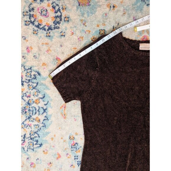 Vintage Apostrophe Brown Chenille Short Sleeve Sweater Top XL - Picture 8 of 9